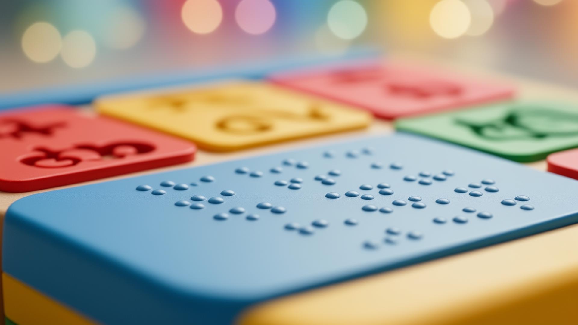 Teacher guiding a child through braille learning